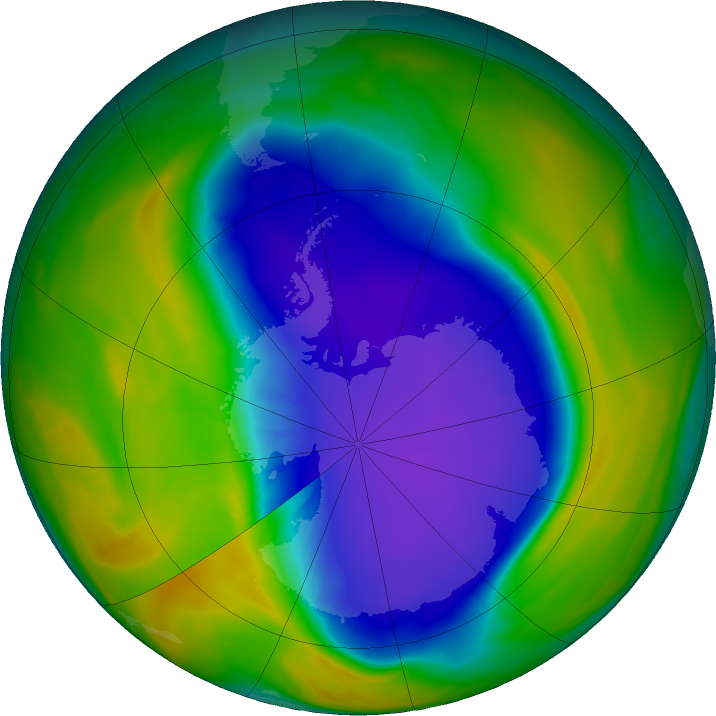 Antarctic ozone map for 09 October 2016